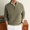 Estilo Old Money com Gola Alta e Zíper Parcial Moletom Casual Masculino 2026 Outono/Inverno Novo Camada Base Masculina Espessa e Quente