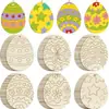 Ovos de Páscoa de Madeira Gravados a Laser, Lascas de Madeira, um Conjunto de Seis Artesanato em Forma de Ovo de Flores de Madeira para a Páscoa