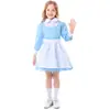 Uniforme de Enfermera Azul Claro para Niñas Delantal de Manga Larga Falda de Enfermera Maid Disfraz Profesional de Role-Playing para Actuación Escénica en Jardín de Infancia