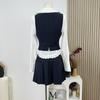 Estudiante de Drama Británico - "Mi Serie Favorita" Camisa Francesa/Chaleco Estilo Jennie/Falda Rayada