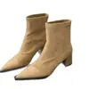 2026 Primavera/Otoño Nuevo Estilo Estilo Pequeño Fragante Punta Aguda Versátil Francés Cómodo Tacón Grueso Botas Martin Adelgazantes para Mujer Botas Cortas para Mujer