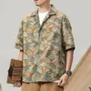 Camisa Floral Estilo Hong Kong Tallas Grandes para Hombre Camiseta Floral Abierta de Cuello Abierto Combinación de Pareja Casual Hombro Caído Top Holgazán Moderno
