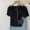 Top Corto Fruncido de Verano para Mujer de Estilo Europeo Dulce y Picante con Cuello Cuadrado y Manga Corta, Sencilla Camiseta Básica Interior