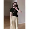Camiseta de Algodão Puro Estilo Casual com Ombros Normais, Mangas Curtas Largas, Calça Yamamoto Elegante de Perna Larga 2026 Verão