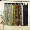 Saia Longa de Algodão Floral para Verão Feminina, Cintura Alta Elástica, Modelo Evasê, Tamanho Plus Size Solta, Comprimento Nove Pontos