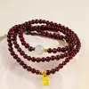 Pulseira de Granate Natural de Três Círculos da Montanha Putuo para Mulheres, Pulseira de Cristal Hetian Jade Presente, Luxo Leve, Nicho, Versátil