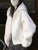 Sudadera Cardigan con Capucha y Cremallera Blanca para Mujer 2024 Nueva Popular Otoño e Invierno Terciopelo Engrosado Holgada Estilo Perezoso Chaqueta