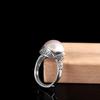 Anillo Abierto Retro de Plata de Ley S925 con Incrustaciones de Caballo Marino de Agua Salada, Anillo de Personalidad Simple de Moda para Mujer