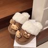 Chinelos Peludos Fashionáveis Estilo Menina Fofa para Mulheres 2025 Inverno Novo Chinelos Fechados Peludos Casuais para Exterior