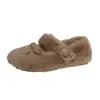Zapatos Mary Jane Peludos con Lazo para Mujer 2026 Otoño Suaves Peludos de Correa Única Estilo Suave Cálidos para Exteriores Zapatos de Algodón