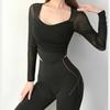 Ropa Deportiva Ajustada para Yoga, Top Transfronterizo de Malla con Parches Cruzados en las Mangas Largas, Chaleco de Otoño, Venta al por Mayor de Fitness