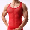 Camiseta de malla para hombre, sexy, de seda helada, transpirable, deportiva, sin mangas, fina, de verano