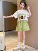 Traje de verano para niñas 2025 Nuevo Elegante Moderno para Niños Grandes Holgado Adelgazante para Niñas Casual Manga Corta Ropa para Niños