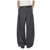 Pantalones de hombre a rayas de estilo American Old Money de moda con diseño de botones, Pantalones largos vintage de pierna ancha en línea A, Ligeramente drapeados y curvados