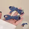 Presilha de cabelo estilo coreano super fada, laço de cetim em ganga, grampo de morder, novo acessório de cabelo feminino, para a parte de trás da cabeça, clipe tubarão de temperamento, acessório de cabelo, rabo de cavalo