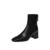 Botines de Piel de Vaca de Dos Capas con Tacón Grueso Botas de Tacón Alto Otoño Invierno Nuevos Punta Cuadrada Cremallera Trasera Tacón Alto Botas de Moda Botines de Mujer 42