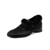 2026 Invierno Retro Nuevos Zapatos Peludos de Tacón Grueso Casuales Cómodos Zapatos Pequeños de Cuero con Forro de Felpa para Calidez y Versatilidad Zapatos de Algodón para Mujer