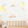 Buenas Noches Luna Arcoíris Pegatinas de Pared Autoadhesivas Conejito de Dibujos Animados Habitación Infantil Guardería Pegatina Decorativa BR0383F