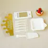 Faca Garfo Prato para Bolo de Aniversário de Alta Qualidade Conjunto de Pratos de Papel Plástico Faca Garfo para Bolo Descartável Conjunto Combinado Colorido Frete Grátis