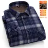 Popular Camisa Masculina Quente de Inverno com Veludo Engrossado de Manga Longa Xadrez Roupa Casual para Pais de Meia-Idade e Idosos