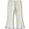 Conjunto Transfronterizo Europeo y Americano para Niñas Camiseta de Manga Larga Pantalones Acampanados Rayados Casuales Conjunto de Dos Piezas para Bebé Ropa Linda para Niños