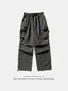 Pantalones casuales funcionales para hombre Han Lu, resistentes al agua, para exteriores, con diseño tridimensional, grandes bolsillos de parche y cintura con cordón, de corte holgado y pierna recta, perfectos para otoño