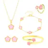 Conjunto de joyería de trébol de cinco hojas más vendido transfronterizo para mujer: un sencillo juego de collar, pulsera y pendientes de flor de la suerte en oro de goteo, una colección versátil de 5 piezas