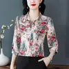 Blusa de Gasa de Gusano de Seda Estampada Top para Mujer Verano 2024 Nuevo Estilo Camisa Elegante Estampada Adelgazante para Mujer Manga de Siete