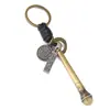 Chaveiro de Couro de Vaca com Microfone de Metal Vintage Pingente Criativo Personalizado Acessório de Chaveiro de Carro Unissex