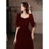 Vestido de Noche Negro Pequeño de Alta Gama Lujo Ligero Nicho Temperamento Alta Gama Terciopelo Anfitrión Vestido Largo Femenino Examen de Arte Ceremonia de Adultos
