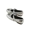 Zapatos Mary Jane Plateados con Lazo para Mujer 2026 Nuevo Verano Boca Baja con Falda Temperamento Bailarinas Francesas