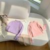 [em estoque] suéter de outono para meninas novo suéter para bebês cor sólida malha canelada stretch gola alta curta manga longa