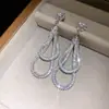 Pendientes de Plata con Zirconia Envuelta Forma de Gota de Agua Estilo de Corte Pendientes de Trabajo Pesado Sensación de Lujo Ligero Alto Nivel Adornos de Oreja Temperamento Venta al por Mayor