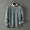 Suéter Nuevo de Lana 100% Pura para Hombre Otoño e Invierno Cuello Redondo Jersey de Punto Holgado Capa Base Jersey Casual Engrosado
