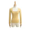 Suéter Cuadrado Simple de Punto Cepillado para Mujer, Estilo Otoño e Invierno, Suave y Cálido, Camiseta Básica Ajustada, Top Corto Suave y Elegante
