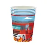 Decoración de Fiesta de Cumpleaños con Tema de Camión de Bomberos Nuevo Arreglo Papel de Seda Charola de Papel Vaso de Papel Mantel Vajilla Desechable
