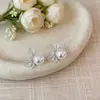 Aretes de Perlas Blancas con Moño de Encaje Francés para Mujer, Diseño Sencillo y de Nicho, Aretes de Moda y Versátiles