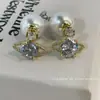 Pendientes de Saturno Dulces y Elegantes, Pendientes de Botón de Perla y Circonita de Gama Alta de Nicho, Pendientes de Estilo Minimalista de Lujo Ligero para Mujer