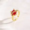Anel Aberto Europeu e Americano Transfronteiriço Coroa Vermelha Coração Zircônia com Pingente Personalizado Joia de Anel Feminino para Uso Diário