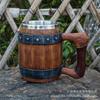 Caneca de Cerveja de Barril de Madeira com Personalidade Criativa, Aço Inoxidável, Grande Capacidade, Caneca de Água para Bar, Caneca Vintage Simulada, Caneca de Cerveja