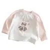 Camiseta Básica Linda de Dibujos Animados para Niñas 26 Nuevo Otoño Linda Oso Estampado Top Adorno de Encaje Camiseta de Manga Larga 3