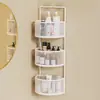 Estante de almacenamiento de gran capacidad, multicapa, para montaje en pared sin perforaciones, para encimeras de baño, diseñado para productos de cuidado de la piel y toallitas de limpieza facial, con características de ventilación y drenaje