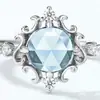 Anillo de Plata de Ley 925 Estilo Japonés y Coreano Lujo Ligero Topacio Azul Cielo Corolla Nuevo Anillo de Flor Vintage Venta al por Mayor