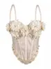 Nuevo camisón floral tridimensional, corsé de ballenas sexy con incrustaciones de diamantes de imitación, favorecedor y adelgazante, top de tubo vintage