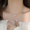 Popular Serie de Hilo de Pescar Plata de Ley S925 Zirconia Colgante Cubo de Azúcar Collar Moda Femenina Nicho Cadena para Clavícula Lágrima de Sirena