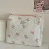 Bolsa de Maquiagem com Laço de Cetim em Pó Azul Estilo Fresco Estudante Portátil Grande Capacidade Necessaire Bolsa de Armazenamento para Miudezas Acolchoada