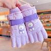 Guantes de esquí para niños Sanrio Kulomi de invierno para bebés, bonitos, cálidos, forrados con vellón, gruesos, impermeables para la nieve para niñas.