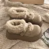 Nuevos Zapatos de Algodón con Plataforma Elegantes de Invierno 2025 con un Diseño Similar a Birkenstock, con Piel y Suelas Gruesas para Calidez