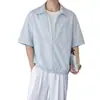 Camisa corta a rayas de bloques de color retro americano para hombres y mujeres, nuevo estilo de verano, holgada, con cremallera, estilo japonés