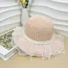 Sombrero de Paja Fresco y Dulce con Adorno de Encaje para Niñas, Primavera y Verano, para Vacaciones en la Costa, Transpirable, Protección Solar UV